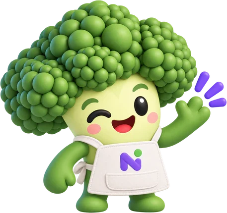 Mascota brócoli de Nomi saludando